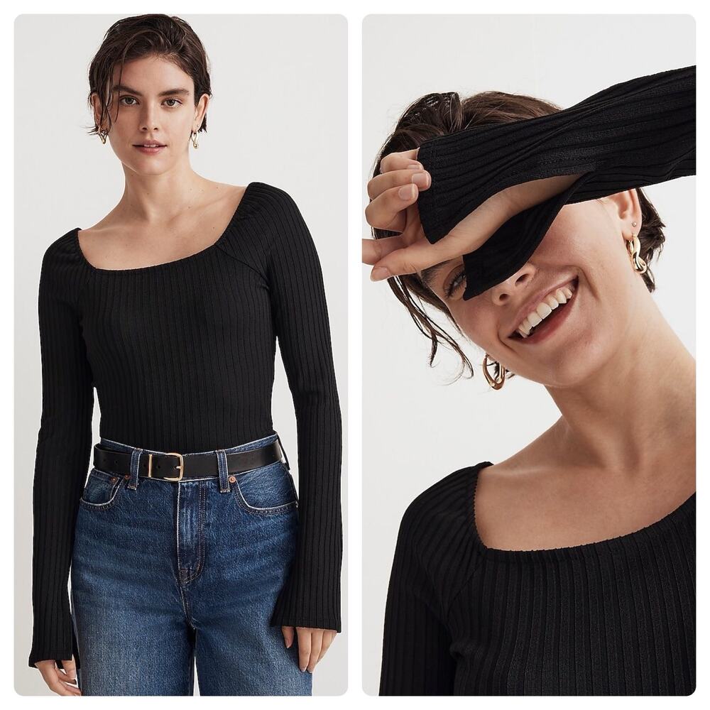 Madewell Ribbed Square-Neck Long-Sleeve Tee Size XXS